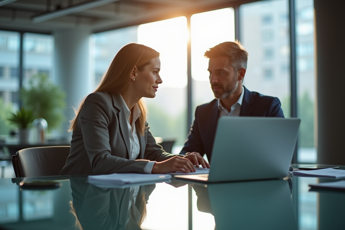 Espace de bureau moderne avec deux professionnels collaborant