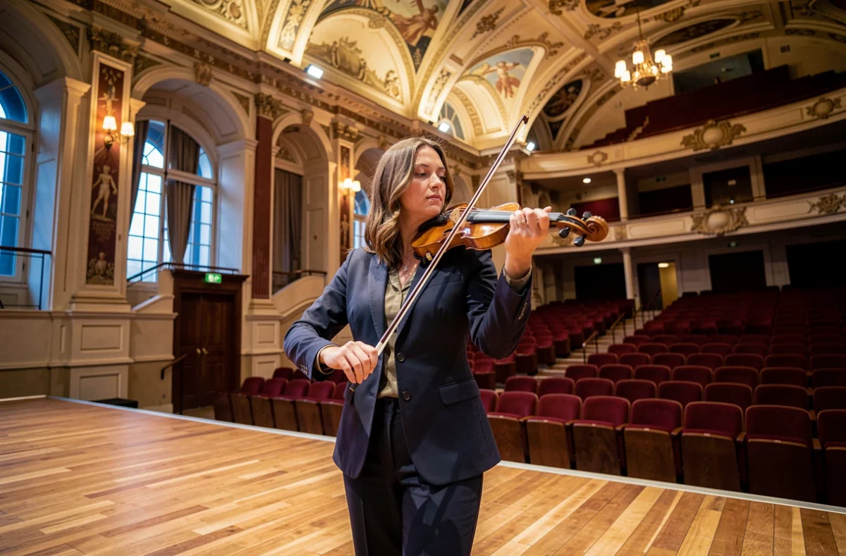 Une violoniste se produit sur la scène du Conservatoire à Rayonnement Régional de Lyon