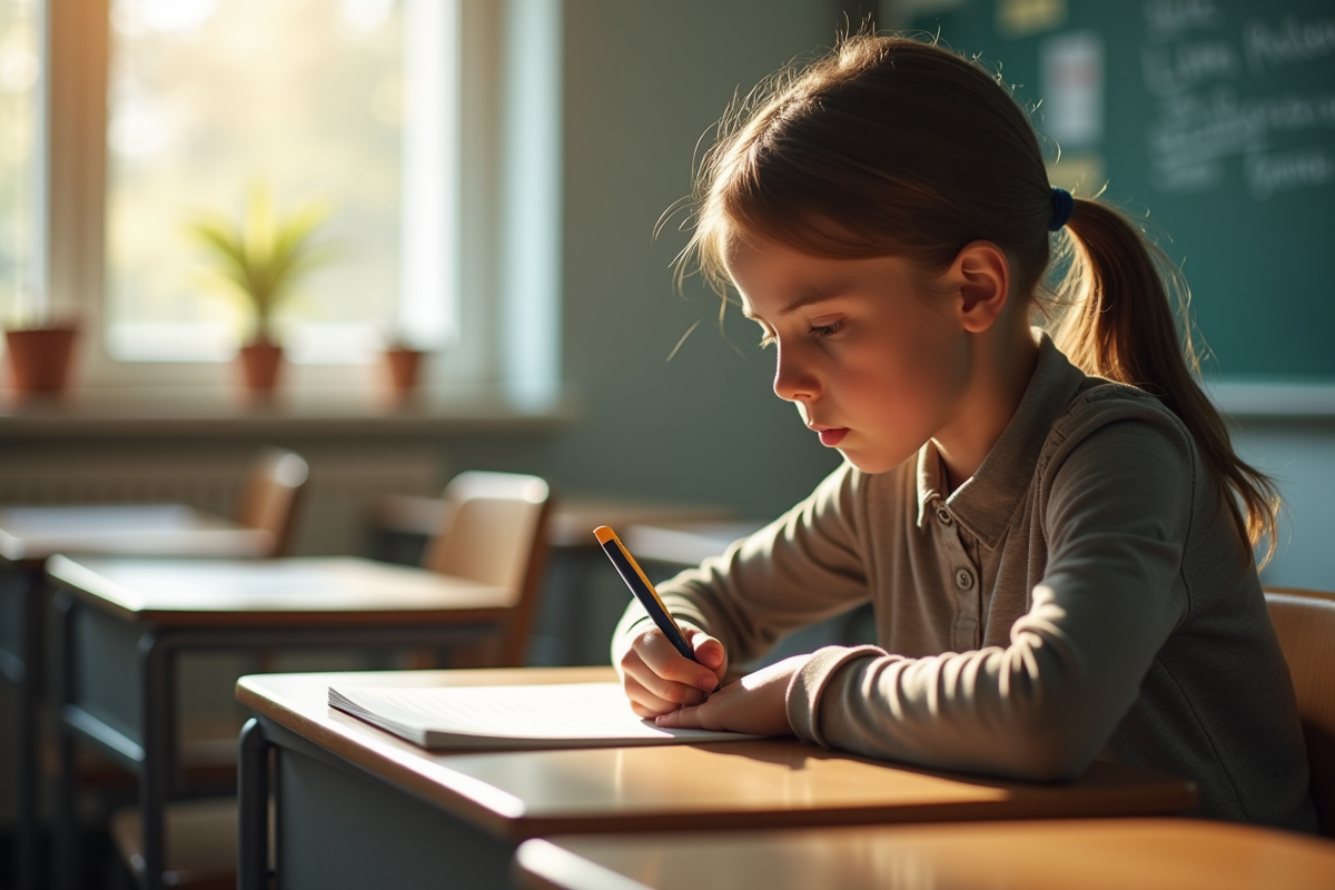 Étudiant concentré prenant des notes le matin