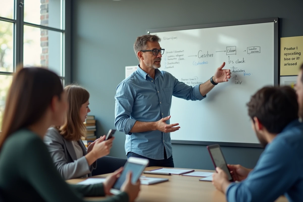 Homme enseignant expliquant à un groupe d