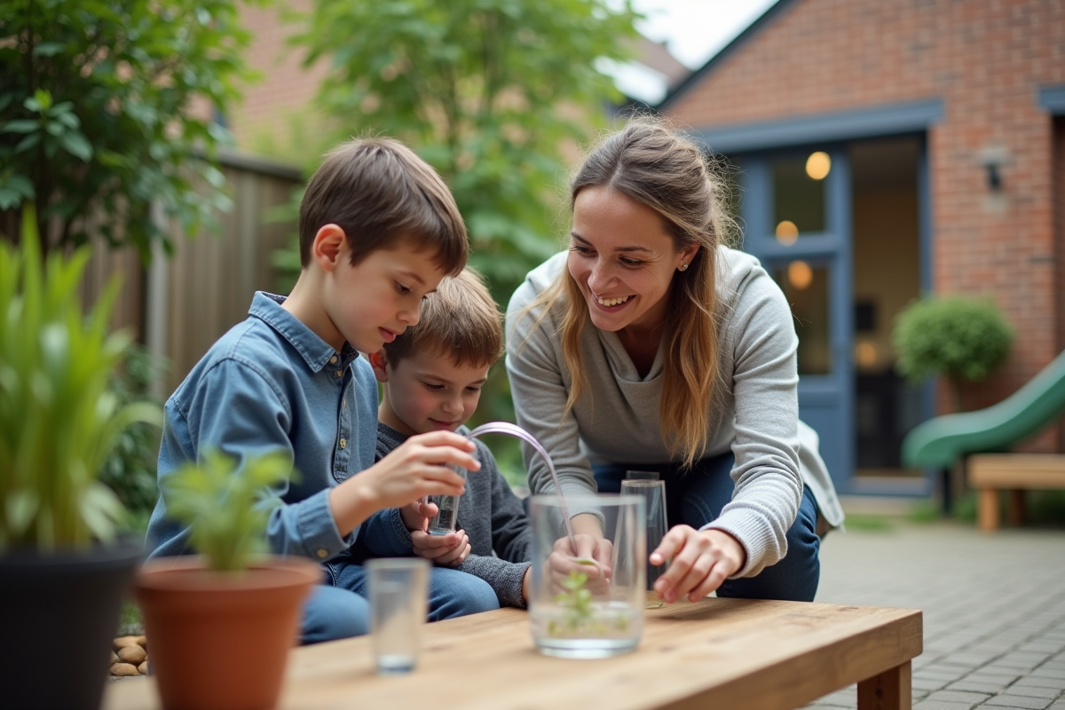 Enseignante aidant enfants lors d