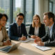 Groupe de professionnels en réunion dans un bureau lumineux