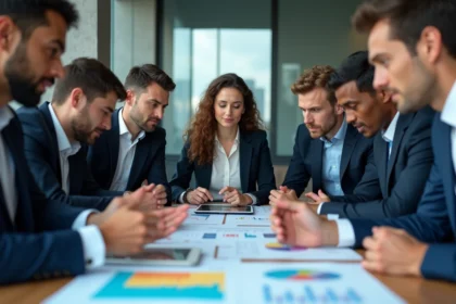 Groupe de professionnels en réunion d'équipe dynamique