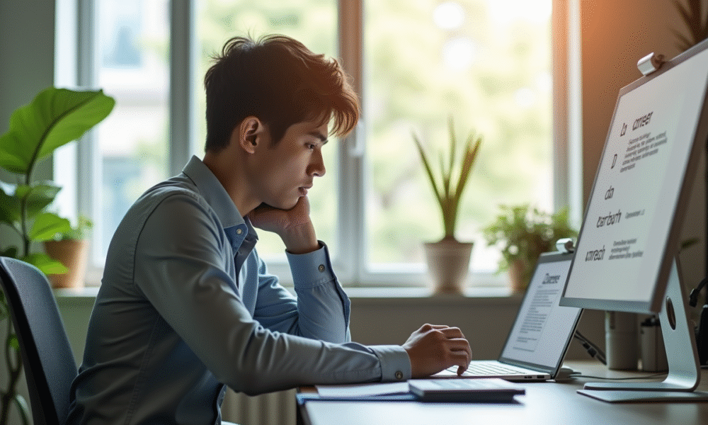 Jeune adulte dans un espace de travail moderne et lumineux