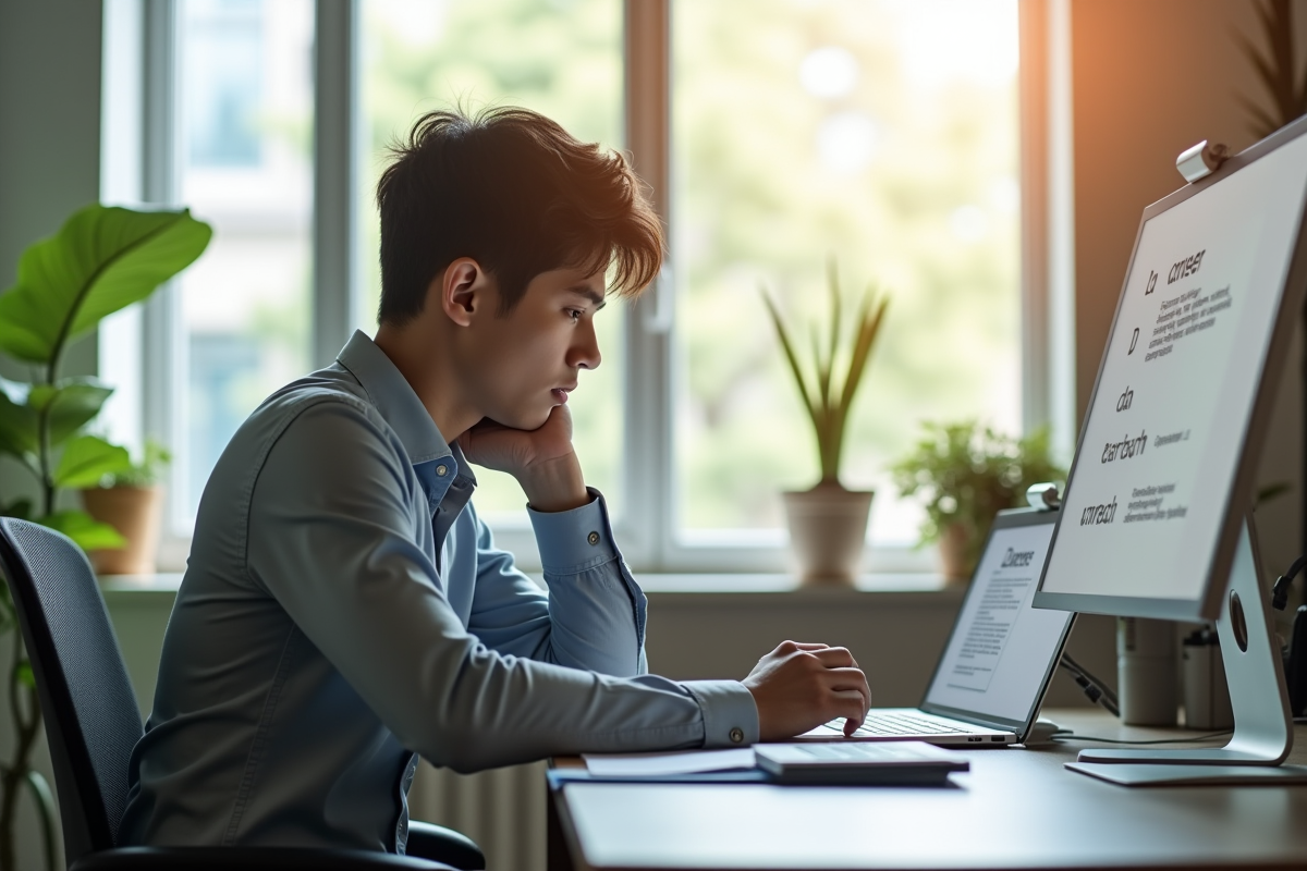 Jeune adulte dans un espace de travail moderne et lumineux