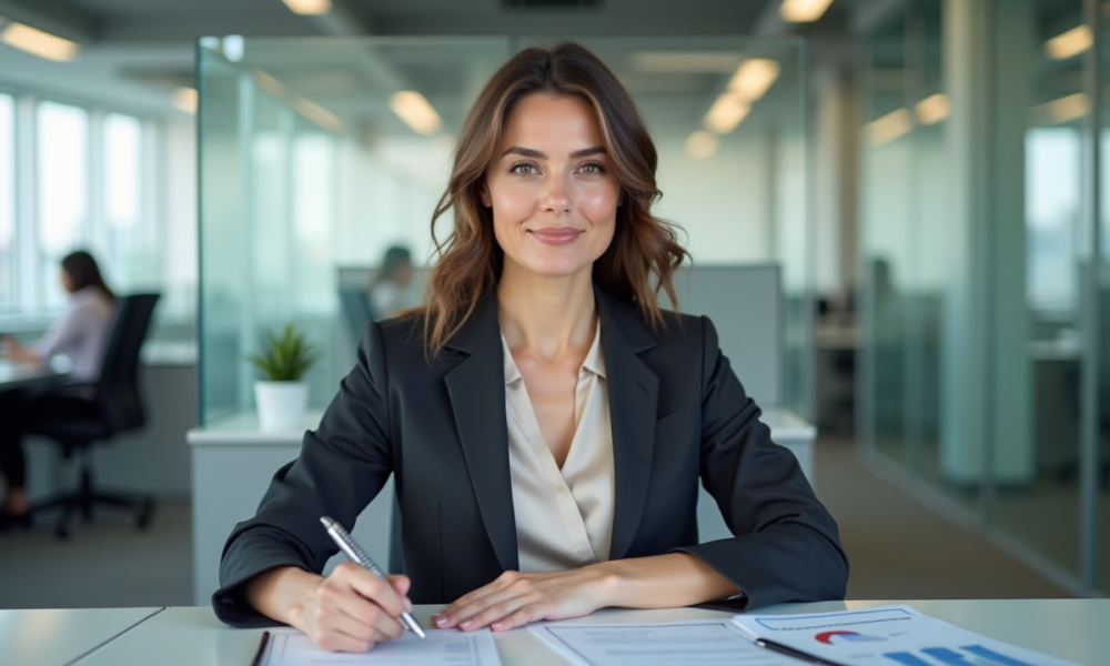 Femme d'affaires confiante dans un bureau moderne