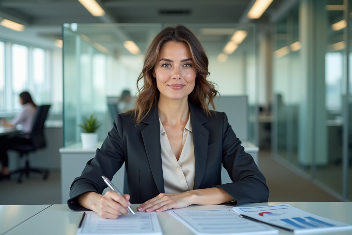 Femme d'affaires confiante dans un bureau moderne