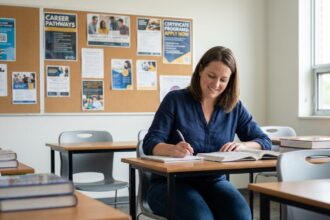 Femme souriante en formation dans une salle moderne