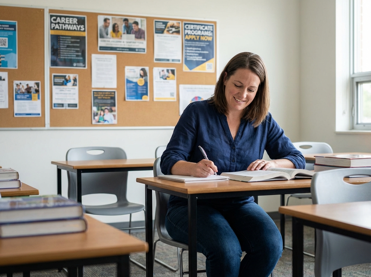 Femme souriante en formation dans une salle moderne