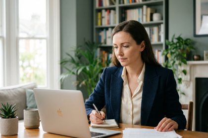 Femme d'affaires concentrée au bureau avec documents