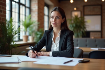 Femme confiante au bureau startup en France