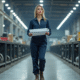 Femme confiante en uniforme dans un atelier industriel moderne