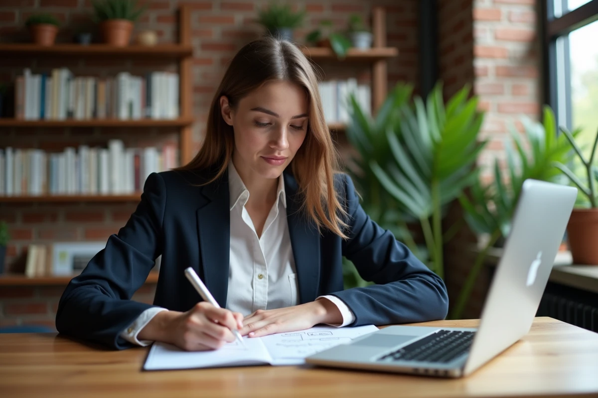 Jeune femme planifiant ses projets au bureau coworking