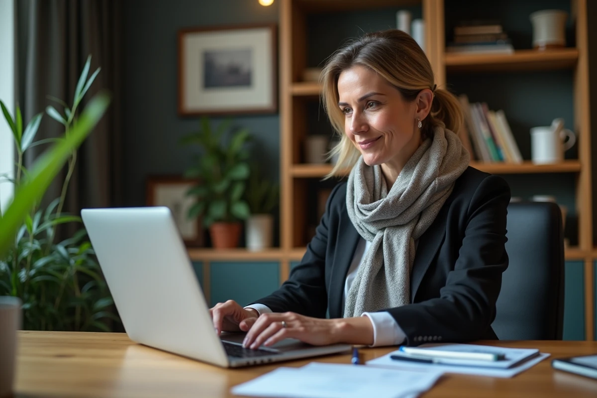 Femme professionnelle travaillant sur son ordinateur dans un bureau