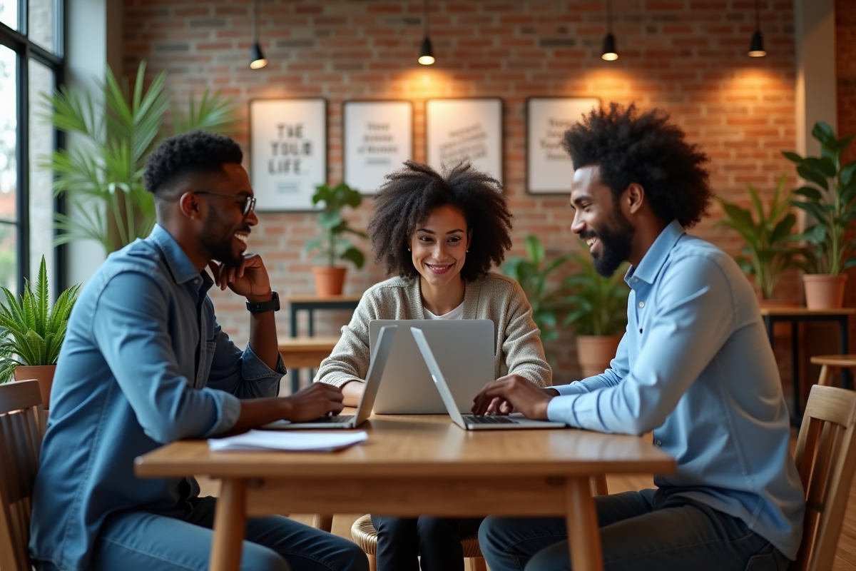 Groupe de jeunes entrepreneurs dans un espace de coworking dynamique