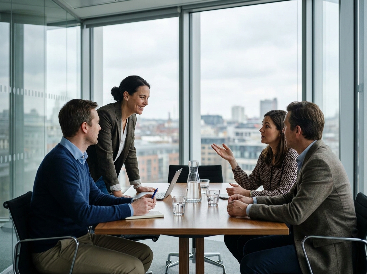 Groupe de managers en réunion dans un bureau moderne