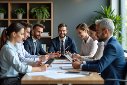 Groupe de professionnels en réunion dans un bureau moderne