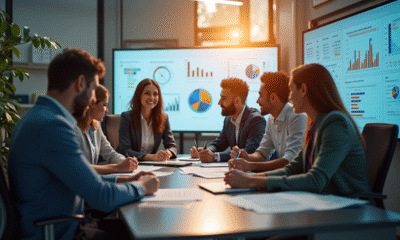 Groupe de professionnels collaborant dans un bureau moderne et lumineux