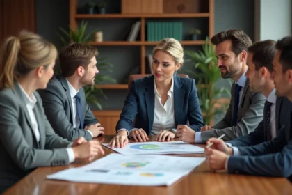 Groupe de professionnels en réunion dans un bureau moderne