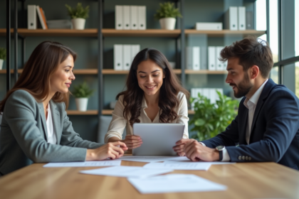 Groupe de professionnels en réunion dans un bureau moderne