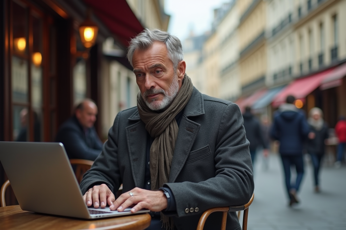 Homme d affaires travaillant en extérieur en ville