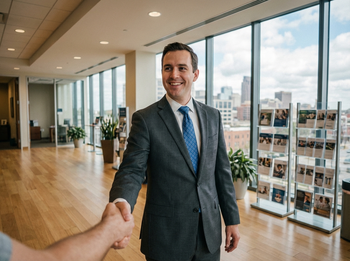 Conseiller bancaire souriant serrant la main d