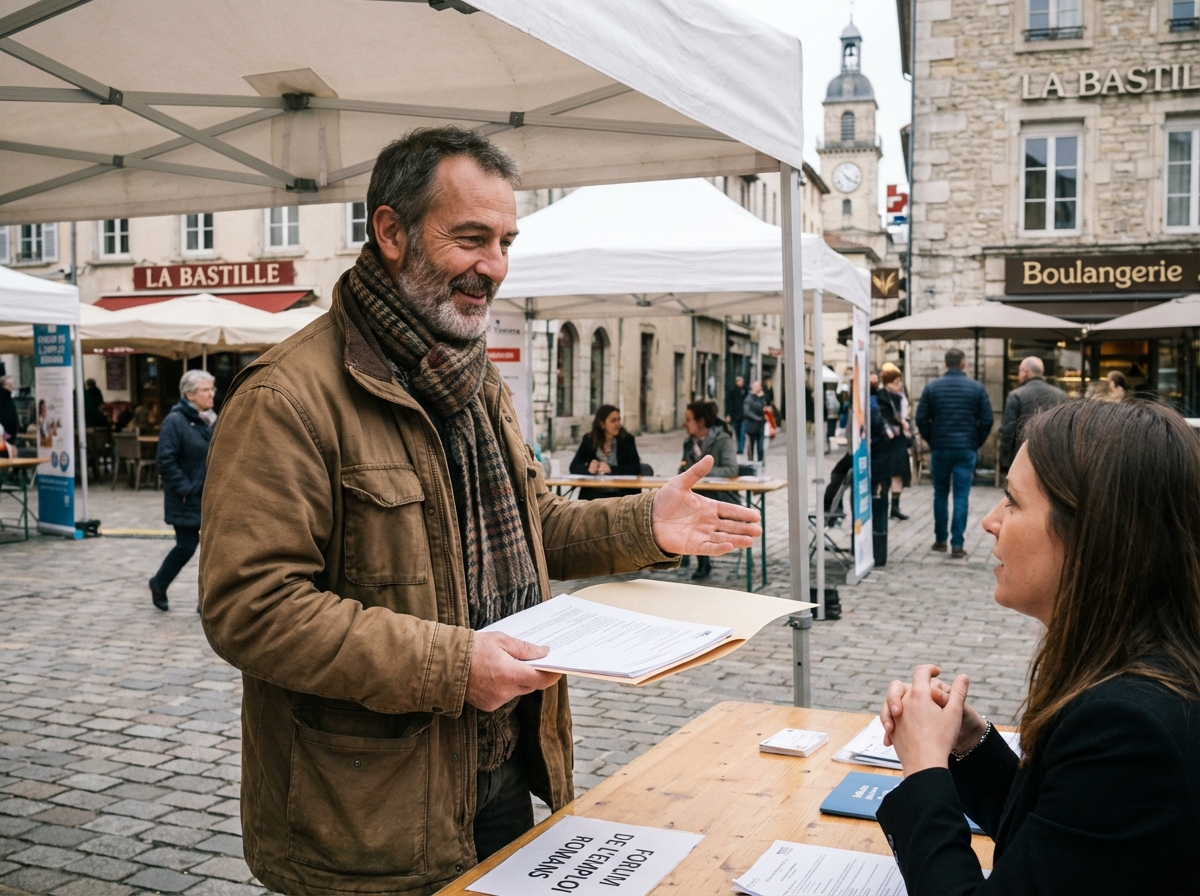 Homme lors d’un salon de l’emploi à Romans sur Isère