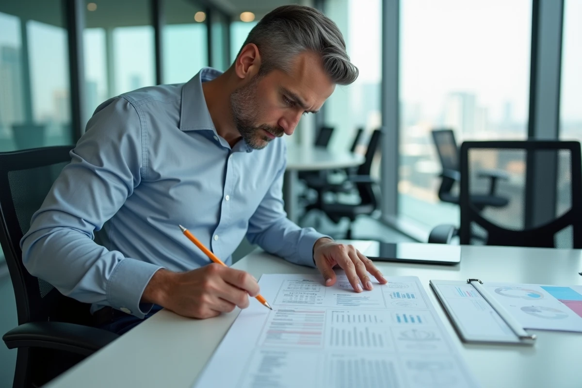 Homme d affaires examinant des documents au bureau moderne