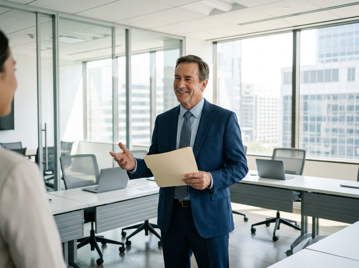 Homme en costume dans une salle de formation professionnelle