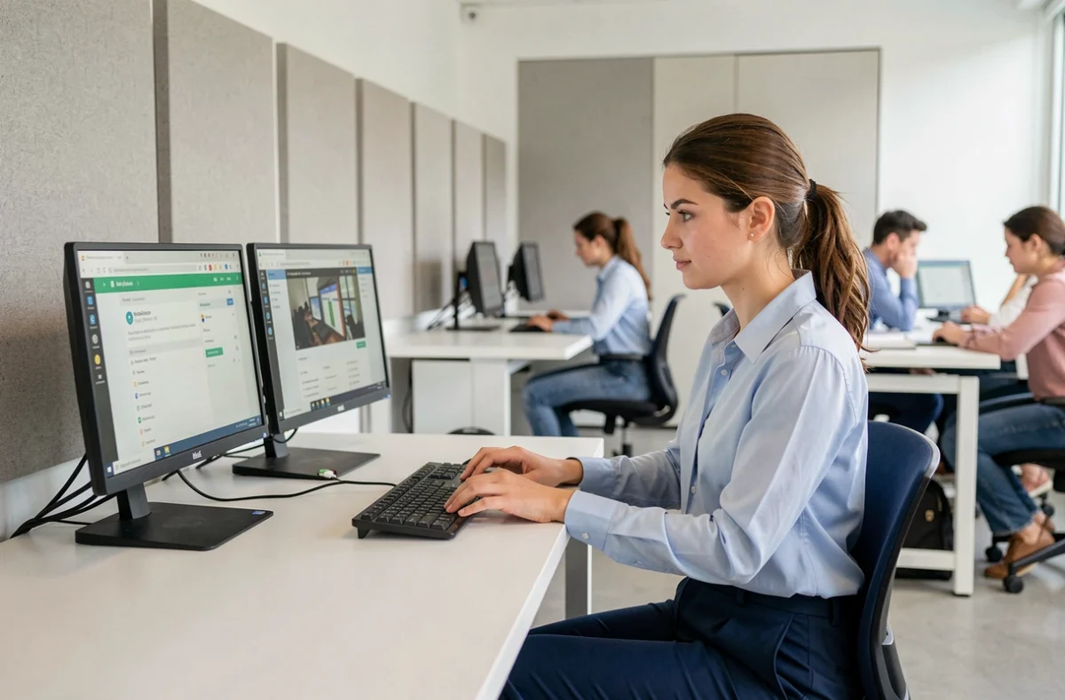 Étudiante de l'ISCOD campus de Vitry-sur-Seine suivant une formation en ligne sur ordinateur