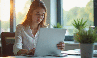 Jeune femme professionnelle au bureau lumineux