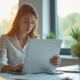 Jeune femme professionnelle au bureau lumineux