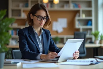 Jeune femme professionnelle organisant ses emails au bureau