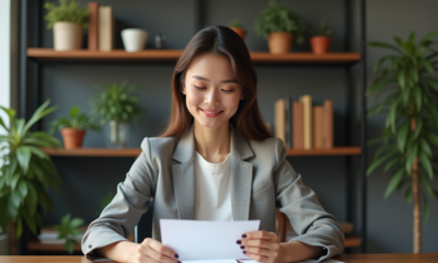 Jeune femme en bureau compare diplôme et certificat