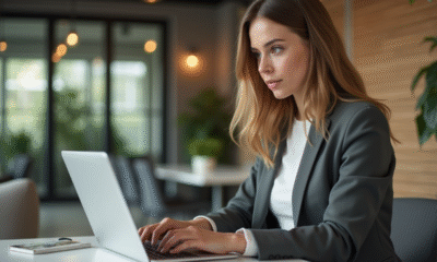 Jeune femme professionnelle travaillant sur un ordinateur dans un espace coworking