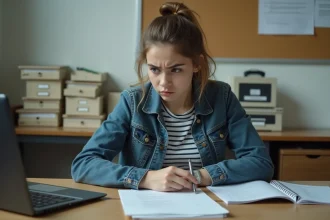 Jeune fille concentrée en guidance scolaire au lycée