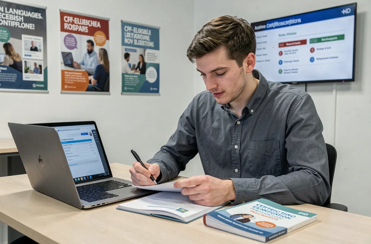 Candidat préparant une certification d'anglais éligible CPF dans un centre Marmignon Brothers à Rouen