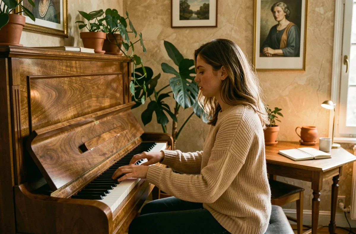 Une pianiste joue dans la salle de musique piano intimiste de New Note à Lyon