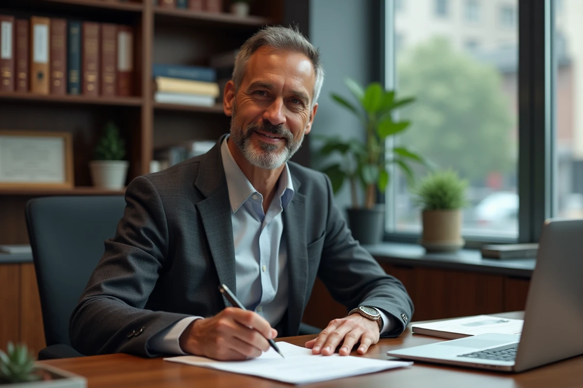 Directeur rédigeant une lettre de recommandation manuscrite dans son bureau privé pour un employé en reconversion