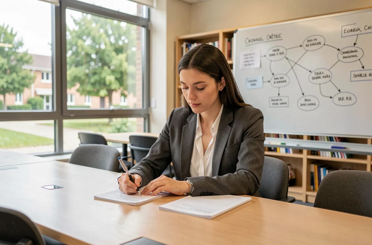 Étudiante de l'IAE Gustave Eiffel UPEC à Créteil prenant des notes lors d'un cours de management